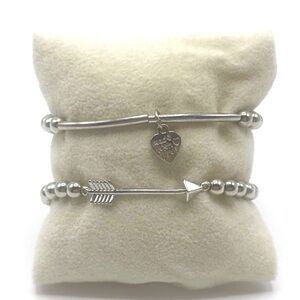 Arrow‎ & Heart Thin Dainty Metal Stretch Cuff Bracelet Set